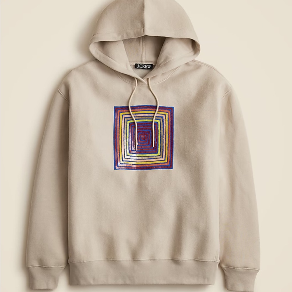CJR x J.Crew Sequin patch hoodie
